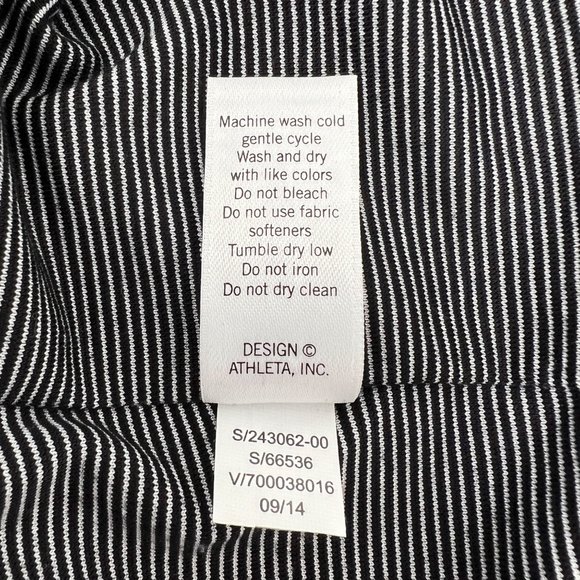 Athleta Westwood Dress Womens Size M Micro Striped Gray Black Ruched Blouson - Picture 5 of 9